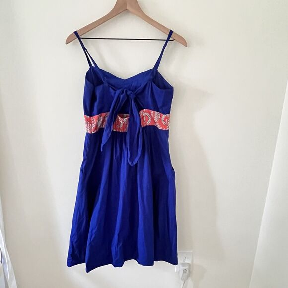 Anthropologie EDME & ESYLLTE Graphical Dress Blue Orange Bow Back - Size 10 - Picture 3 of 10